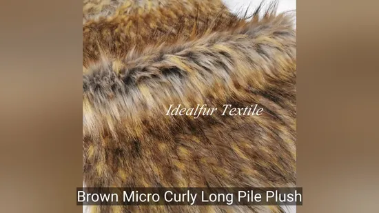 Brown Micro Curly Long Pile Plush Fabric Fake Faux Fur