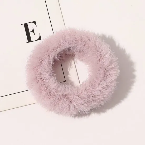 Colorful Soft Plush POM POM Scrunchies Elastic Faux Fur Fluffy Winter Hair Bands for Women Hair Accessories