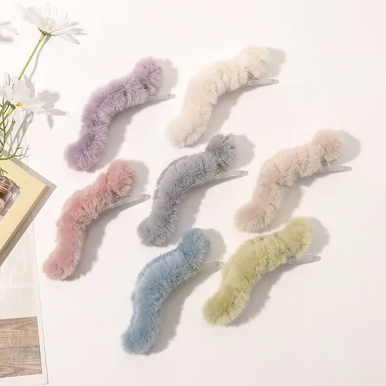 Fashion Autumn and Winter Pink 13 Cm Faux Fur Hair Claw Clip Hair Accessories Claw Clips Korean Women