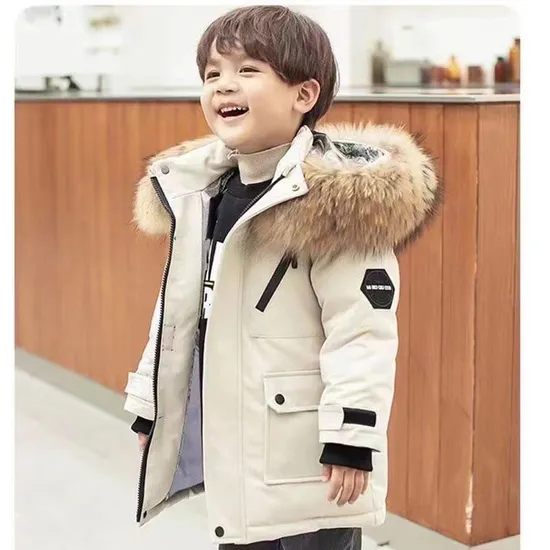 Boys′ Winter Cotton Jacket with Thickened Fur Collar New Middle