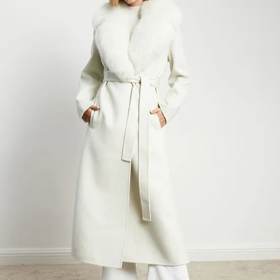 Hot Sale Big Collar Overcoat Warm Winter Wholesale Custom Double Face Woman Wool Coatwith Realfur Collar 