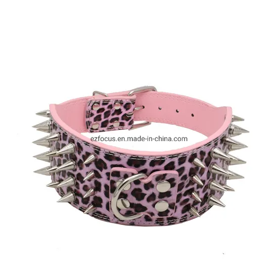 Spiked Fur Dog Collar 4 Rows Sharp Silver Spikes Collar & Training Walk for Medium Large Dogs Wbb14479 