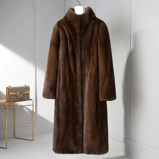 Autumn and Winter New Mink Brown Fur Trench Coat Women Mink Coats for Woman Genuine Minkfur 