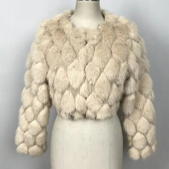 Round Neck Collar Winter Warm Faux Rabbit Furjacket 