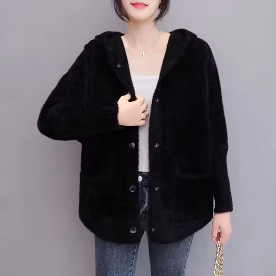 Imitation Mink Velvet Hooded Cardigan 2023 Autumn and Winter New Solid Color Sweater Short Loose Thickened Mink Velvet Coat Female
