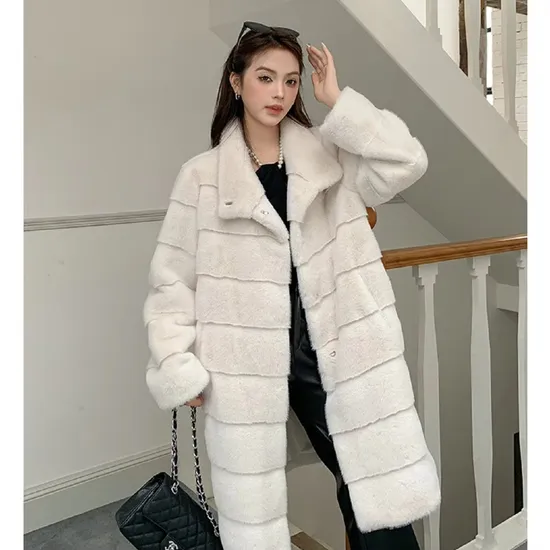 Custom Women′s Jackets & Coats Winter Long Plus Size Faux Mink Fur Coat 