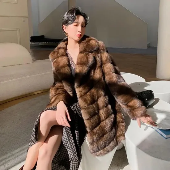 Custom 2023 Winter Luxury New Real Sable Fur Long Coat Plus Size Collar Coats with Fur for Ladies Winter Mink Fur Jacket 