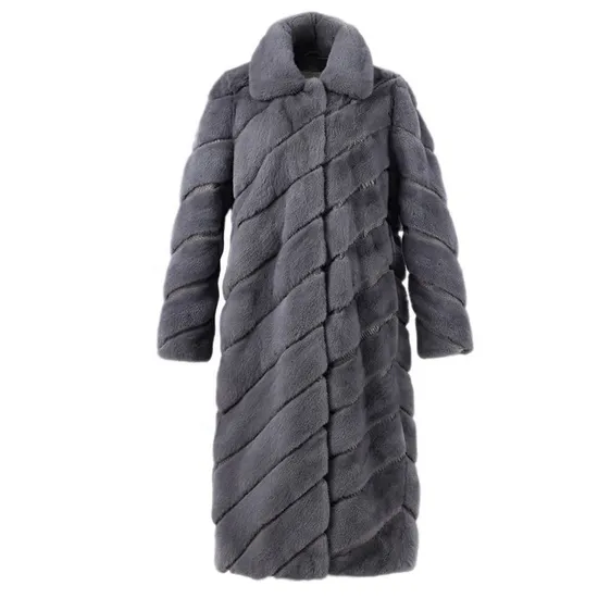 Custom Ladies Real Fur Coat Winter Warm Long Sleeves Hooded Elegant Woman Mink Fur Coat Long 